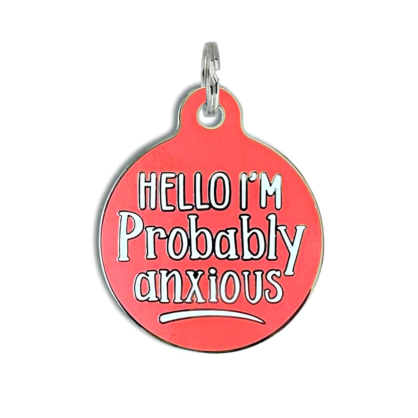 Dog ID Tag with Personalized QR Code - Hello I'm Anxious: Blue / Engraved QR Code / Small 1"