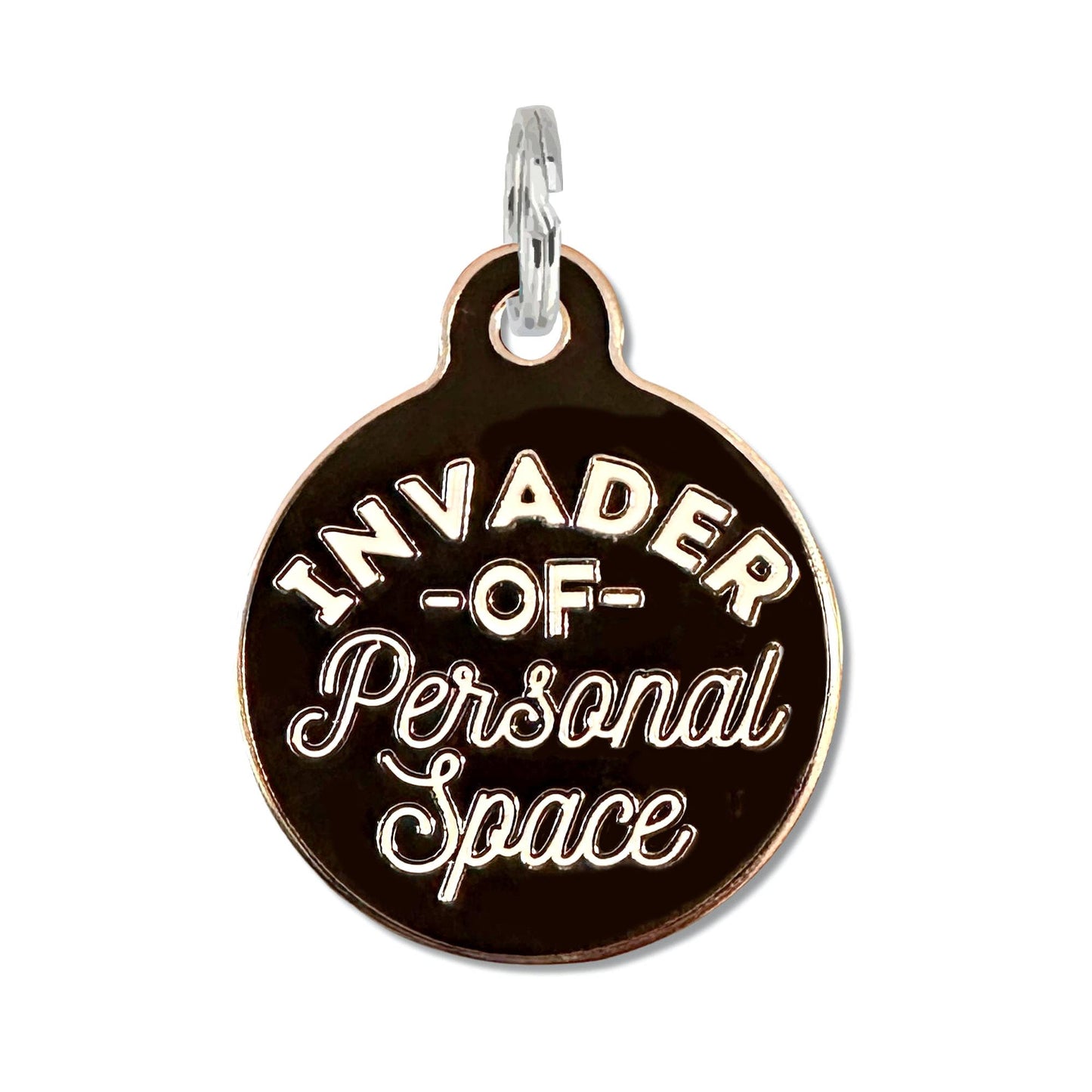 Personalized Dog ID Tag w/ QR Code - Invader Personal Space : Black / Engraved QR Code / Large 1.25"