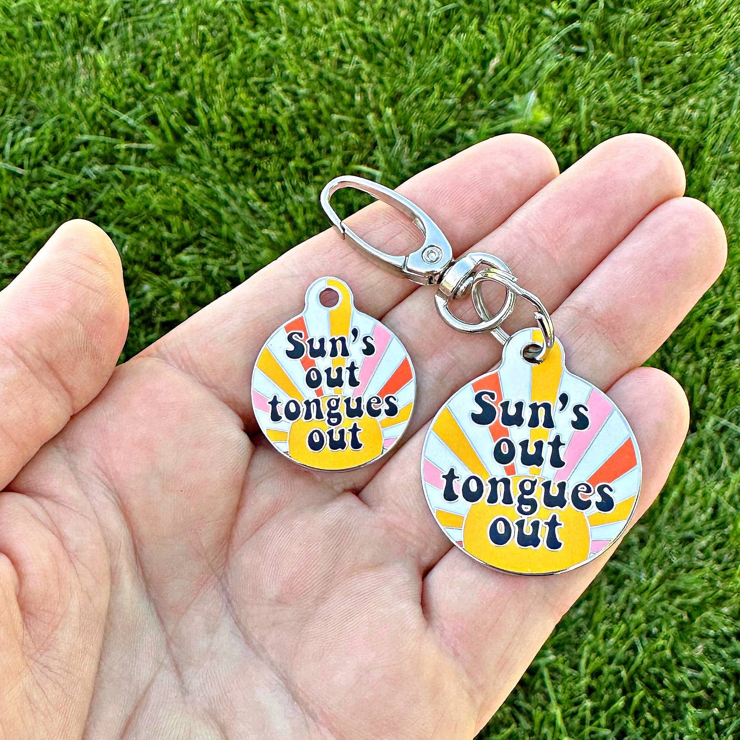 Dog ID Tag with Personalized QR Code - Suns Out Tongues Out: Engraved QR Code / Large 1.25"