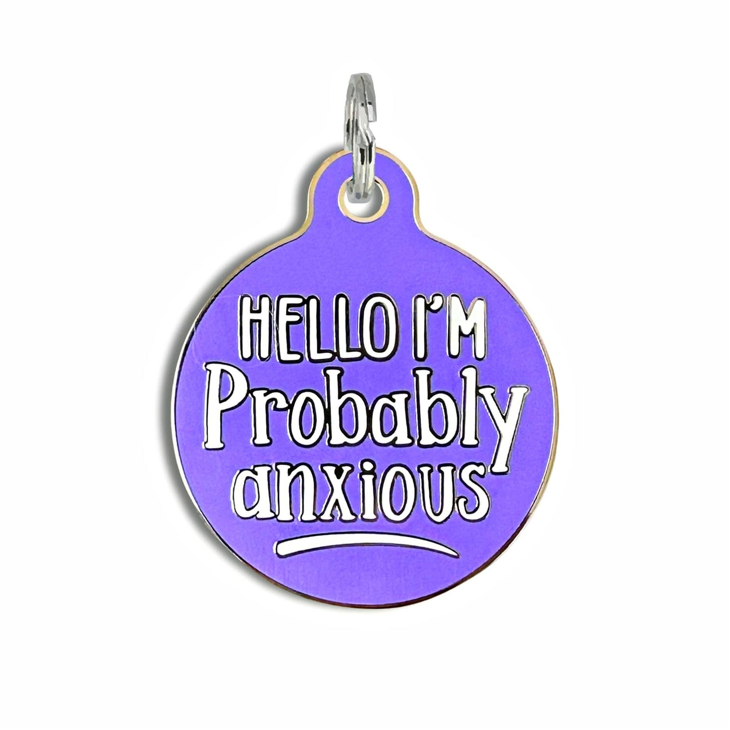 Dog ID Tag with Personalized QR Code - Hello I'm Anxious: Blue / Engraved QR Code / Small 1"