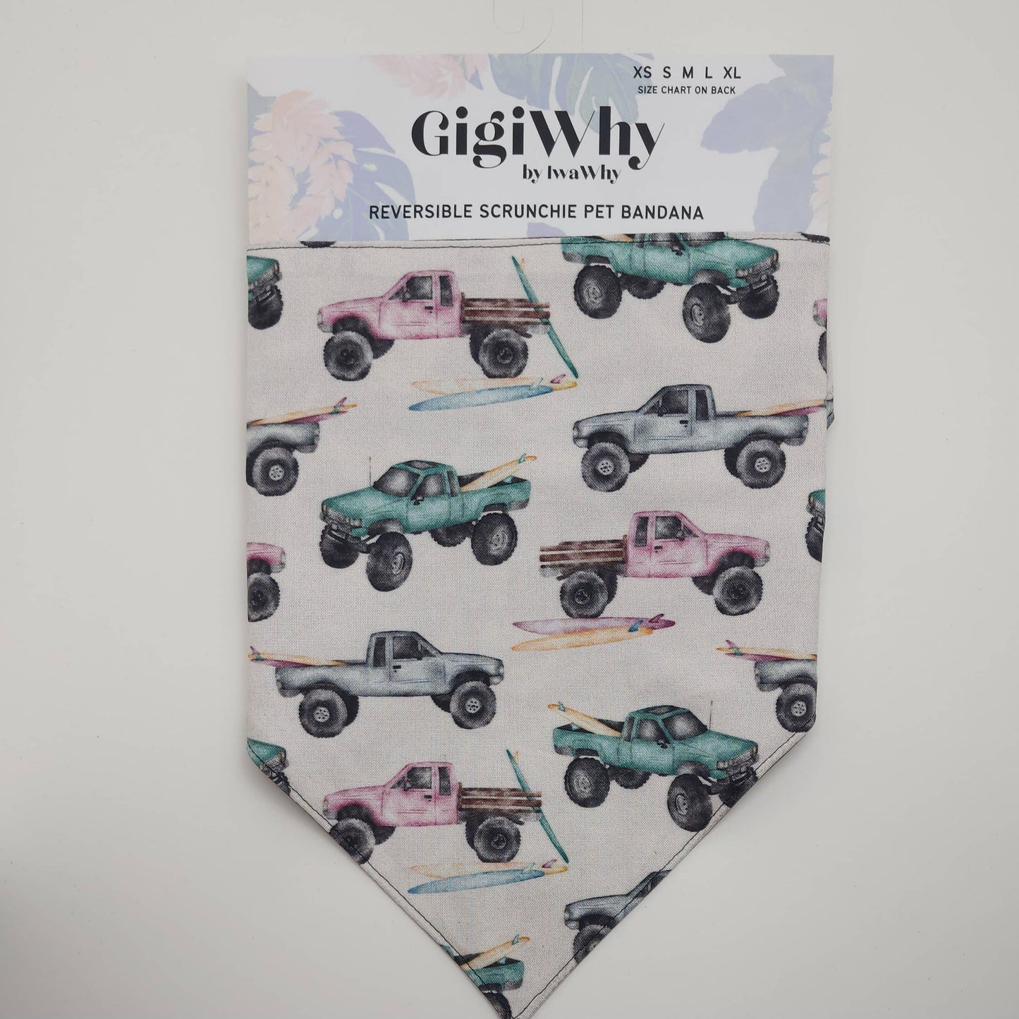 GigiWhy Reversible Pet Scrunch Bandana- Coconuts & Hibiscus: X Small