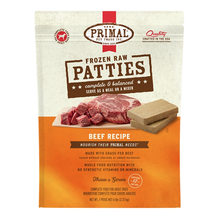 Primal Beef Formula Patties Raw Frozen Dog Food (Size: 6-lb)
