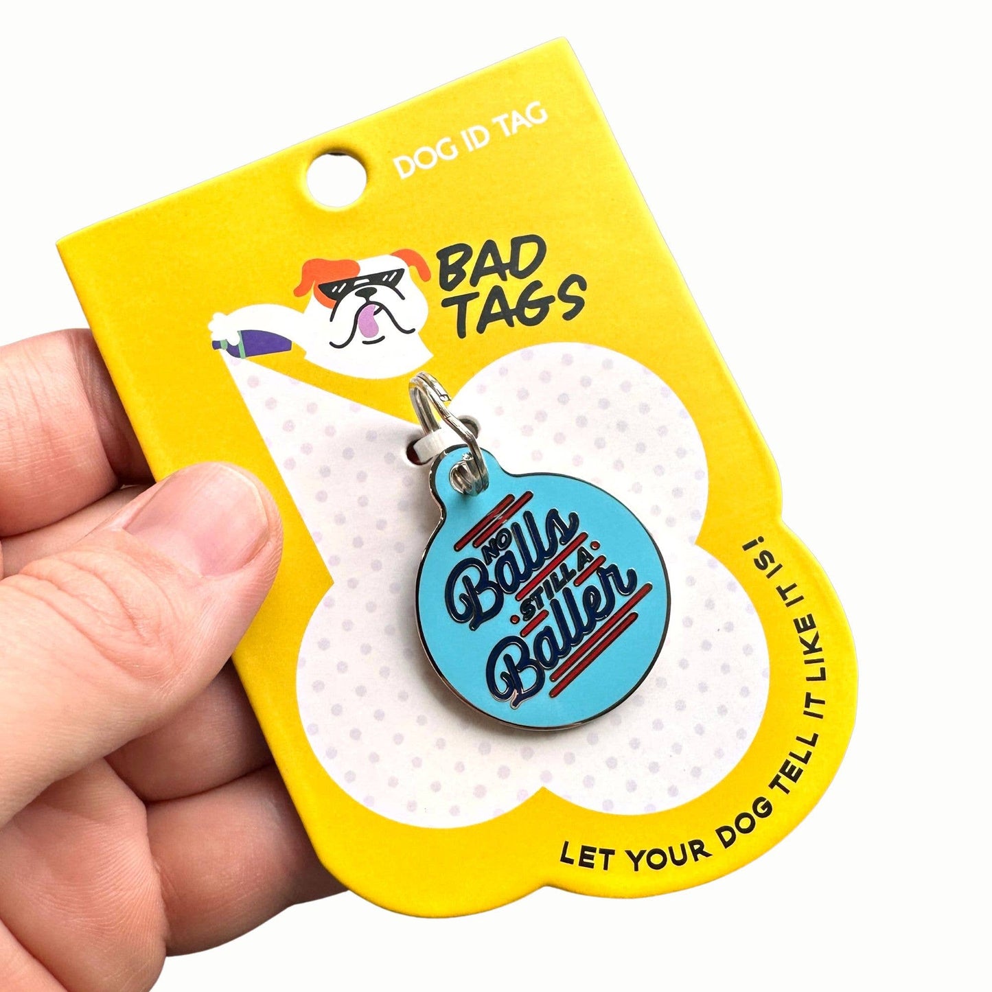 Personalized Pet ID Tag w/QR Code - No Balls Still a Baller : Engraved QR Code / Large 1.25"