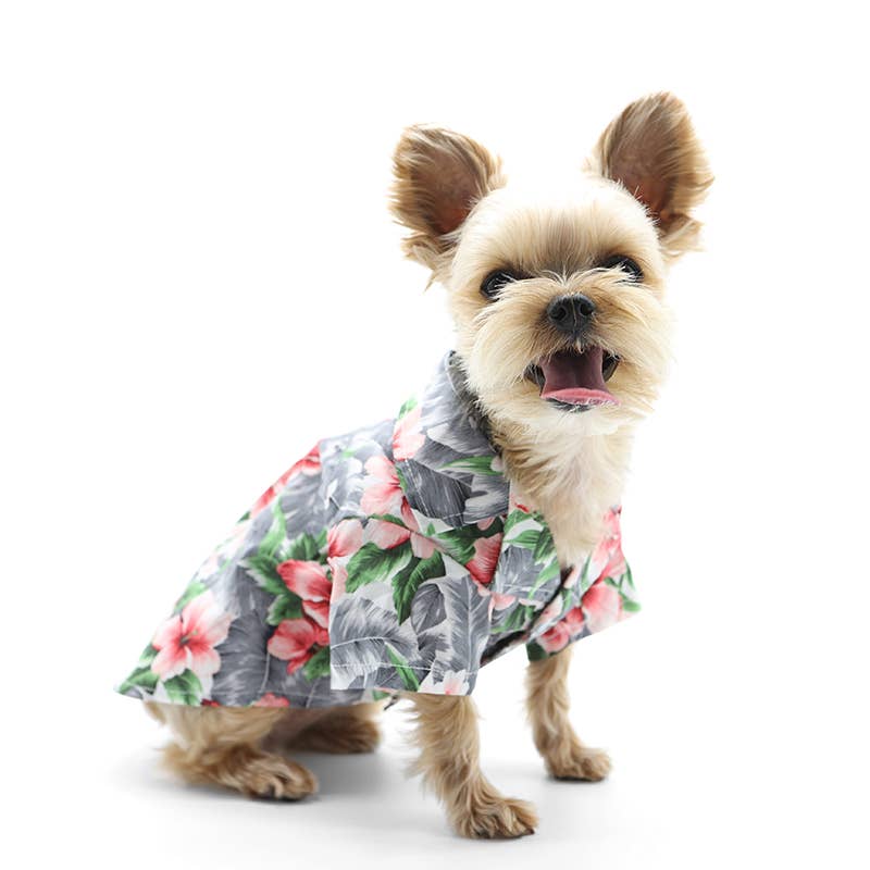 Tropical Floral Shirt: Gray / XL