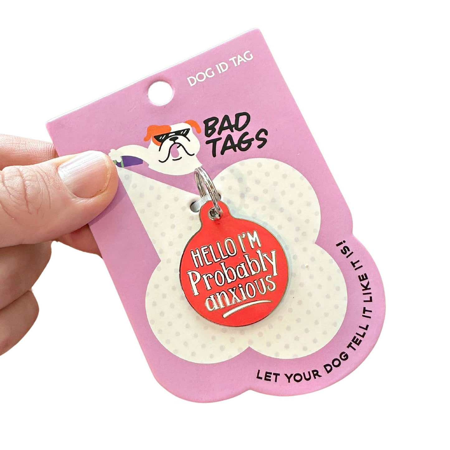 Dog ID Tag with Personalized QR Code - Hello I'm Anxious: Blue / Engraved QR Code / Small 1"