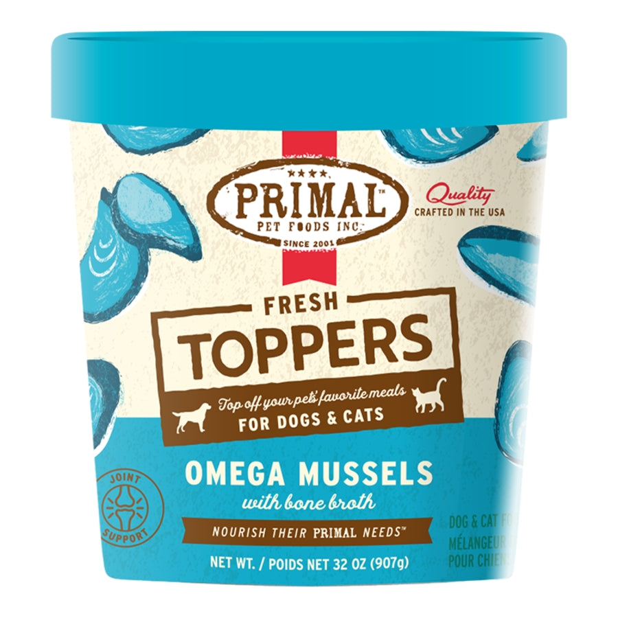 Primal Fresh Toppers Omega Mussels, Frozen Dog & Cat Food Topper, (Size: 16-oz)