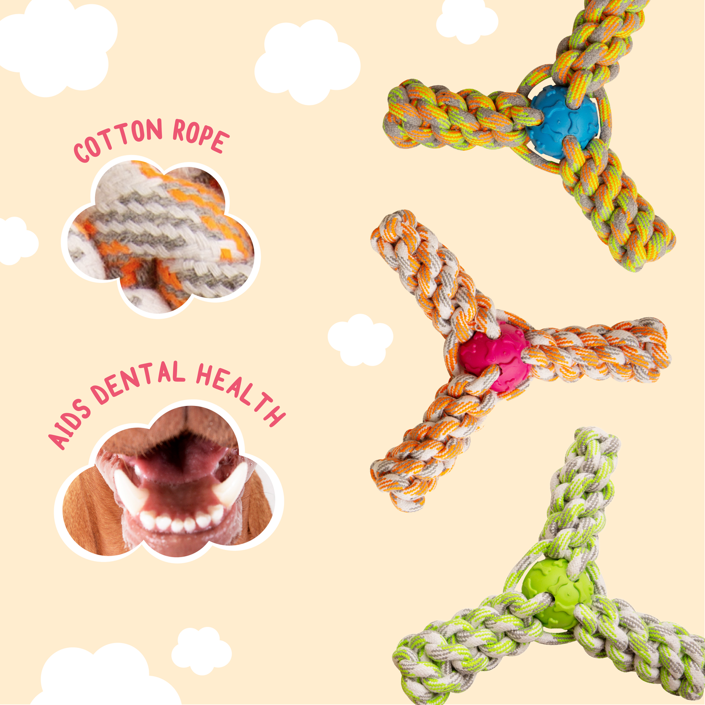 SnugArooz Mini Fling N' Fun Rope Dog Toy Assorted Colors 4"