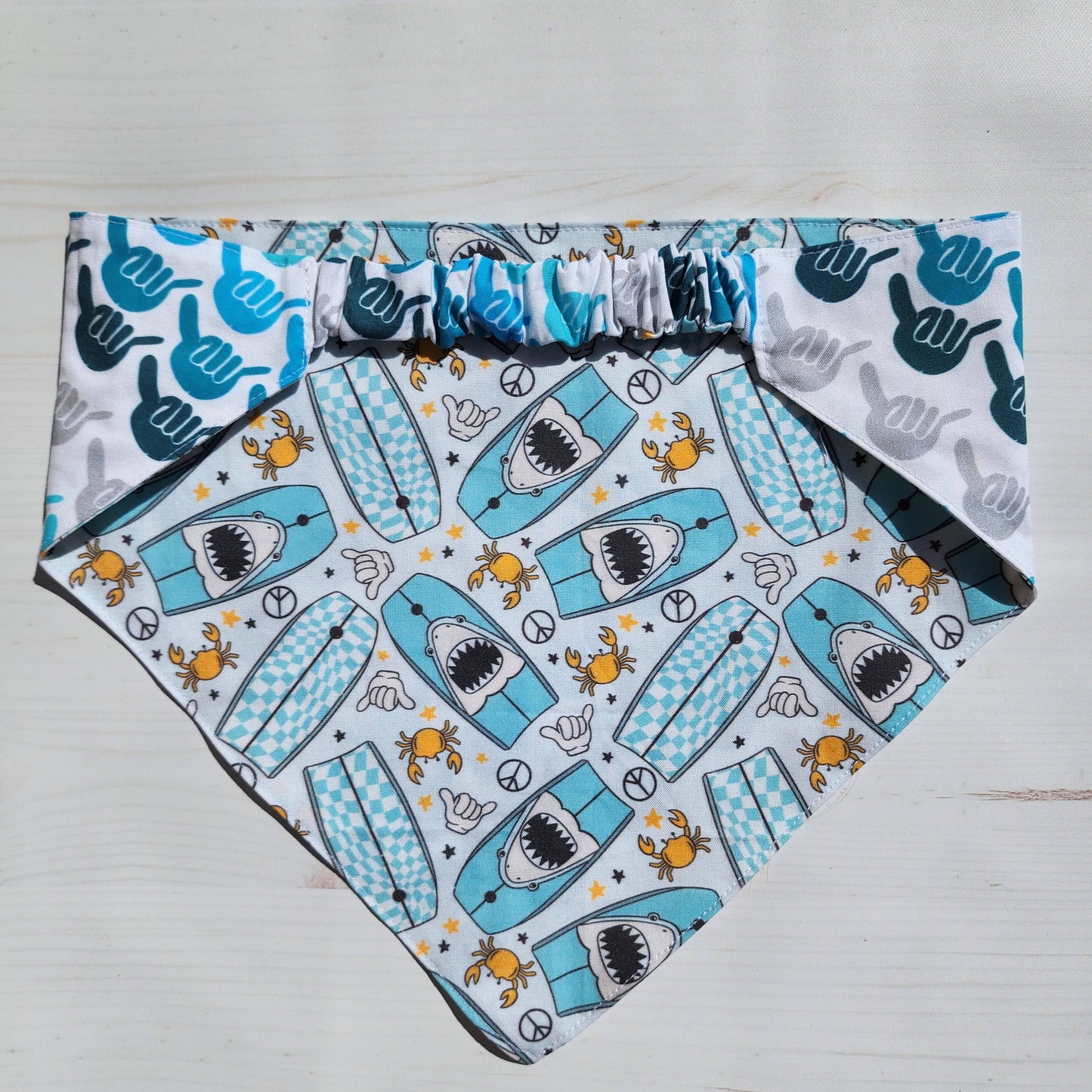 GigiWhy Reversible Pet Scrunch Bandana- Sharks & Shakas: X Large