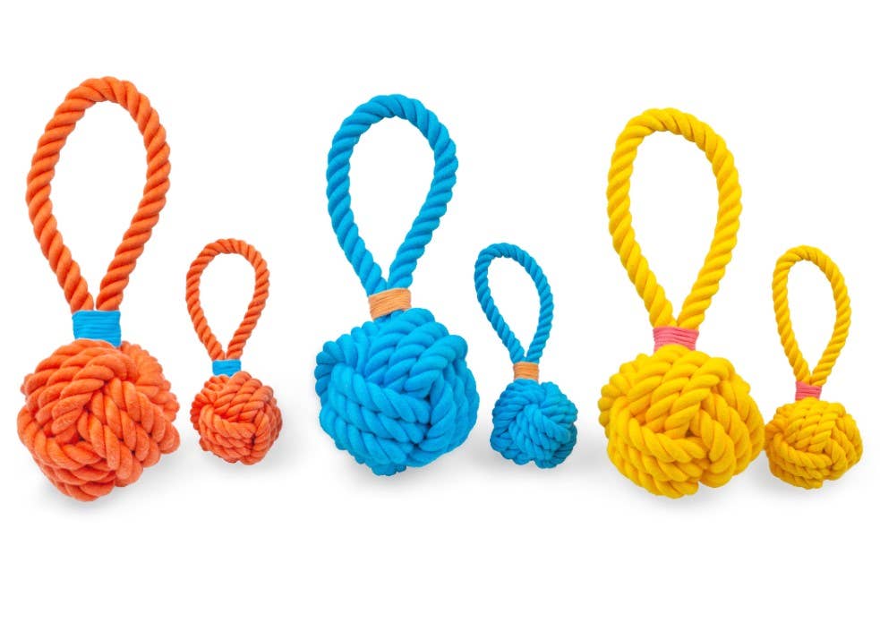 ThoozyPet Ball Tug Rope Dog Toy with Handle Orange 5"