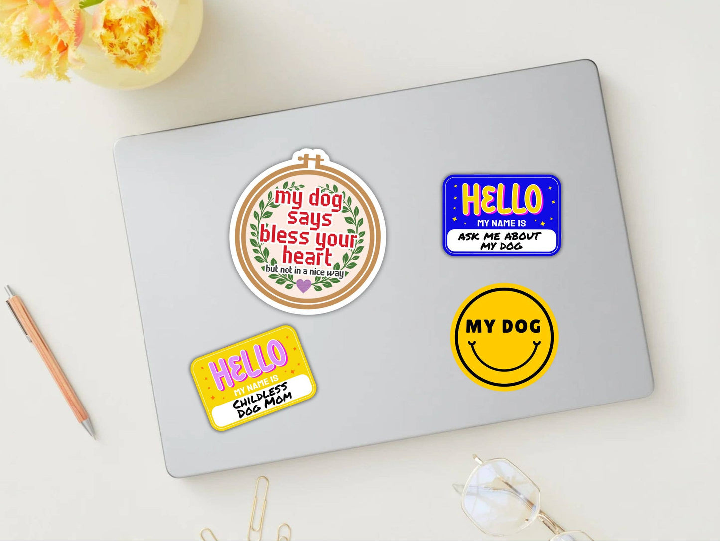 Cute Dog Sticker - Hello My Name is Childless Dog Mom 💛
