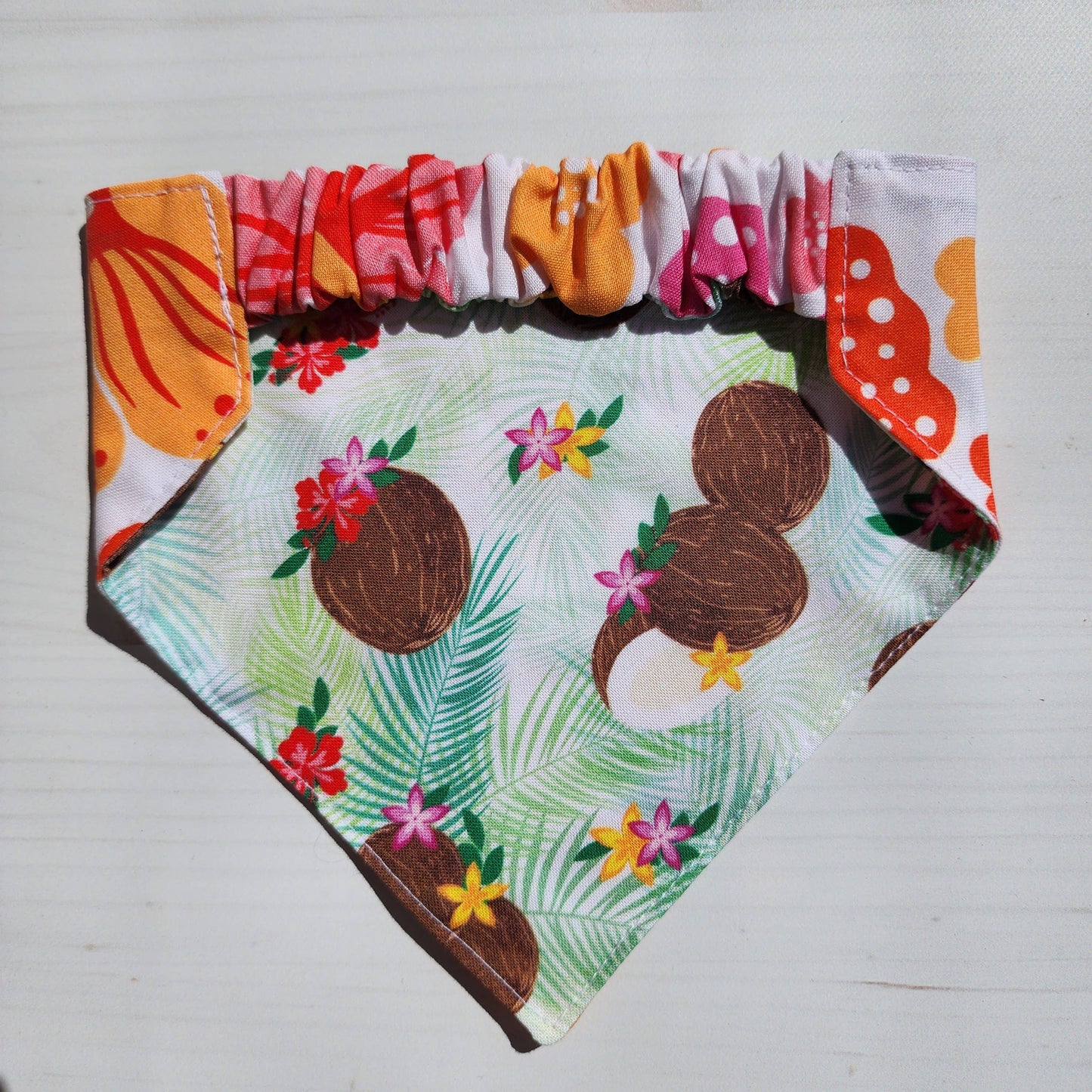 GigiWhy Reversible Pet Scrunch Bandana- Coconuts & Hibiscus: X Small