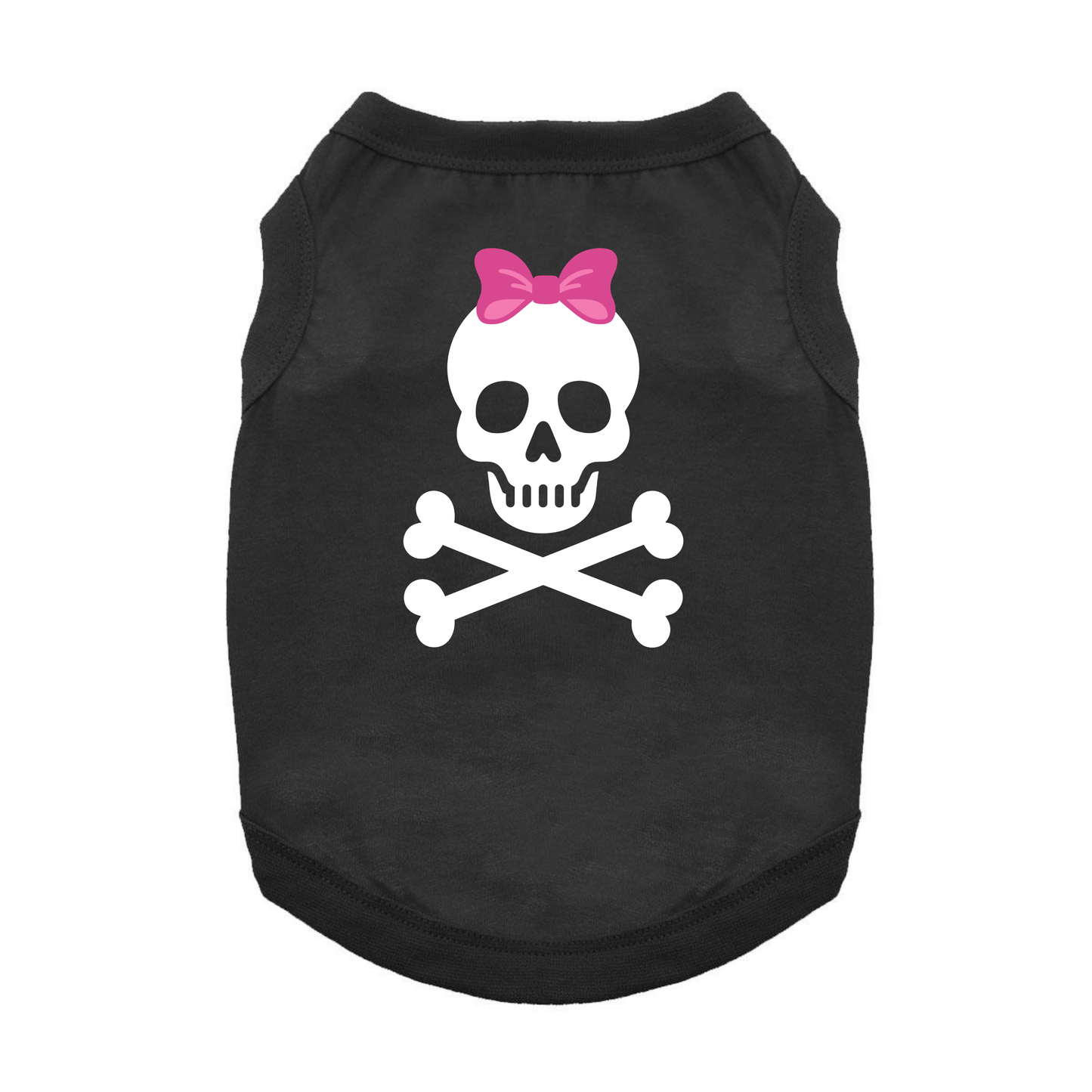 Pirate Skull with Pink Bow Dog Tank - Jet Black: Small
