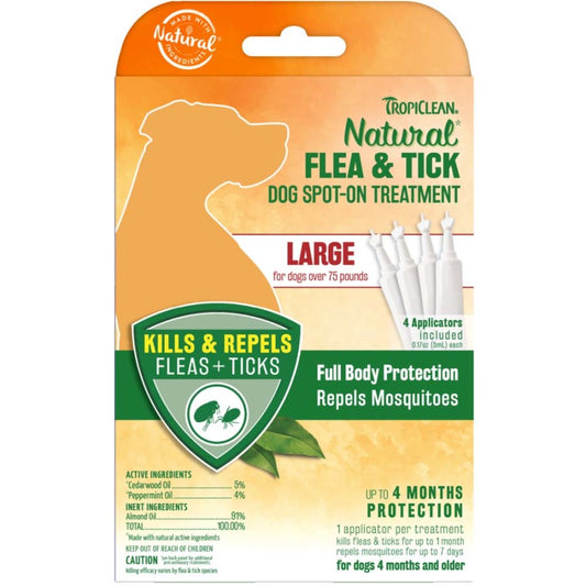 Tropiclean Natural Flea & Tick Spot On Treatment for Large Dogs, 4 -count