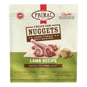 Primal Raw Frozen Nuggets Lamb Formula Dog Food (Size: 3lbs)