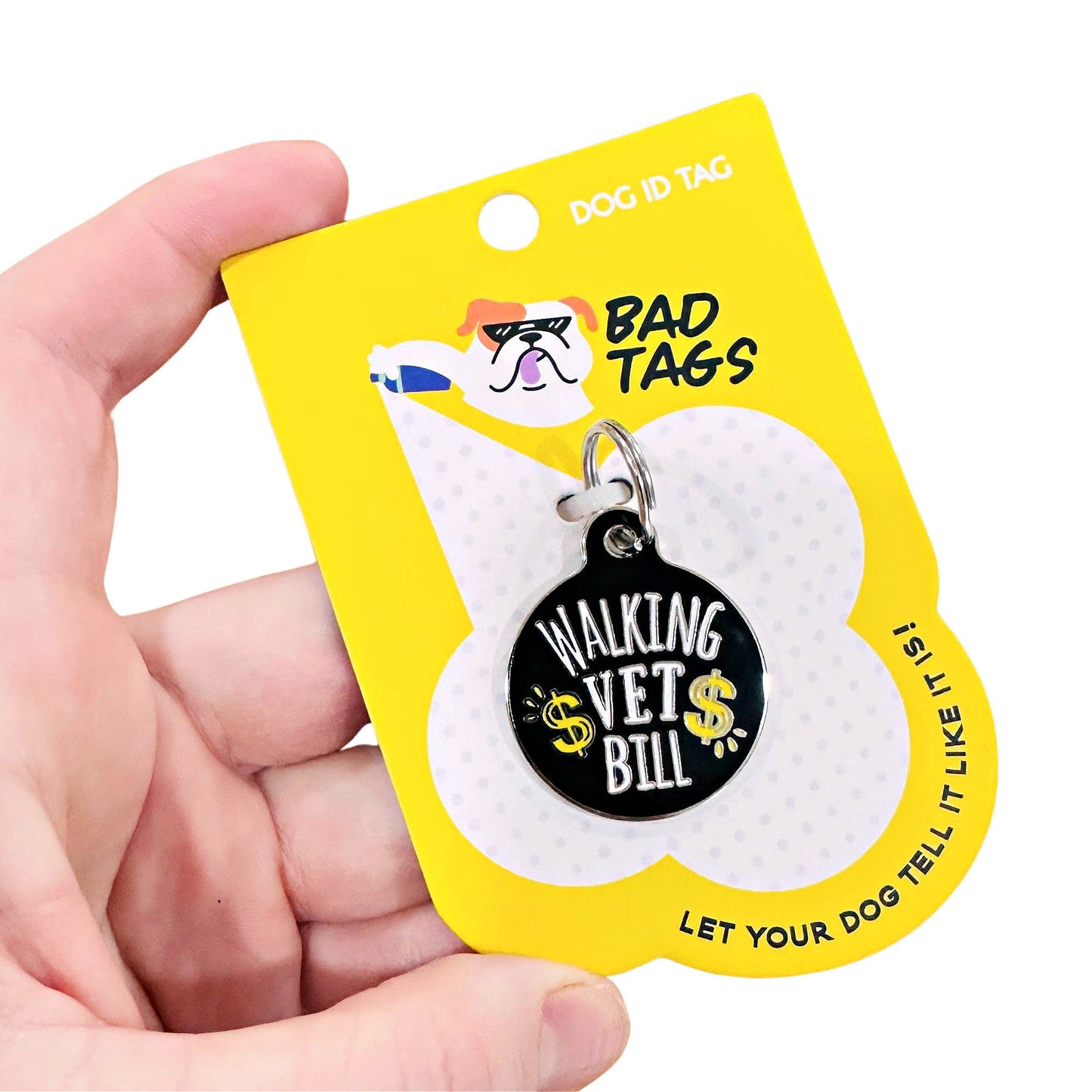 Funny Dog ID Tag w/ Scannable QR Code - Walking Vet Bill: QR Code / Black / Large