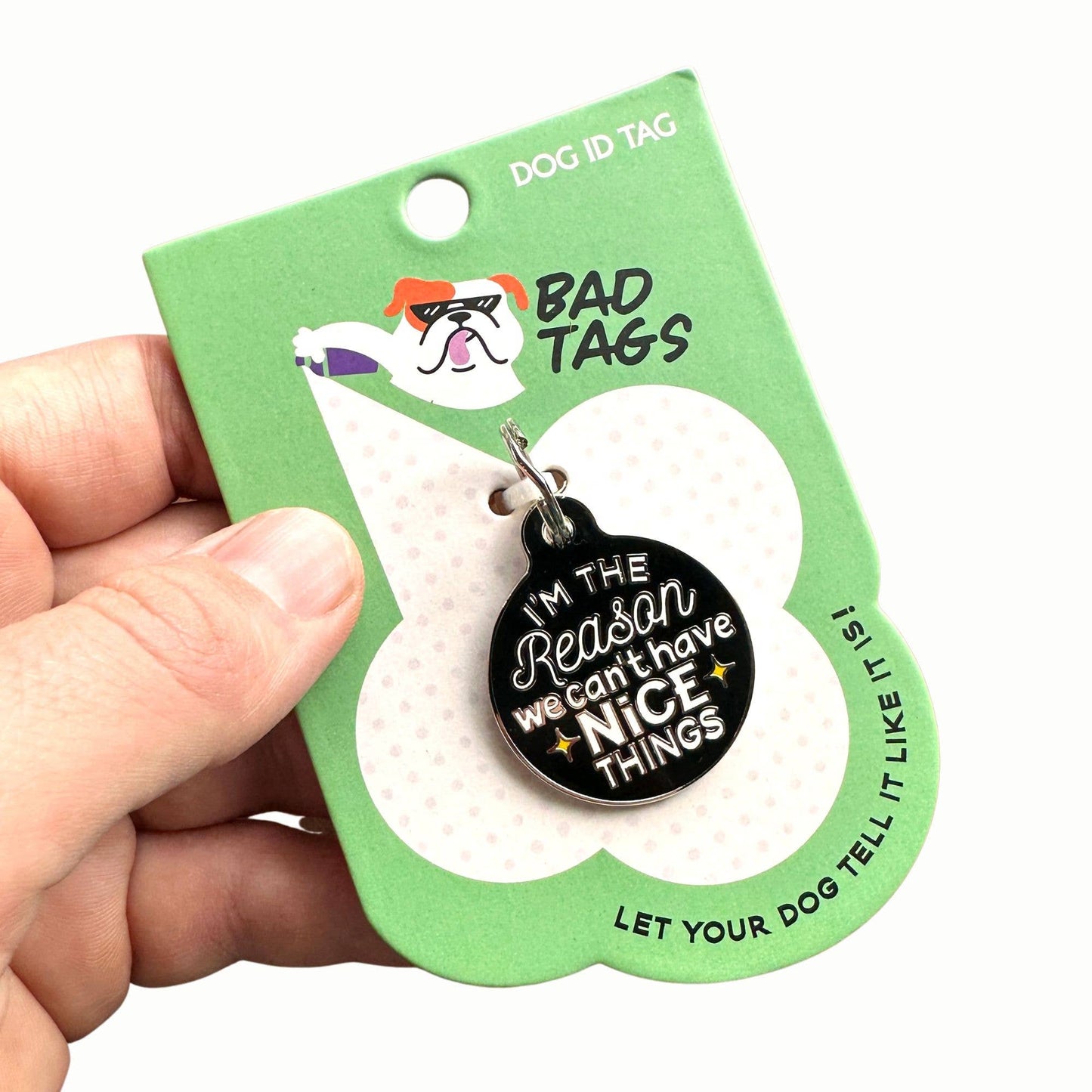 Personalized Dog ID Tag Charm - Can't Have Nice Things: Engraved QR Code / Large 1.25"