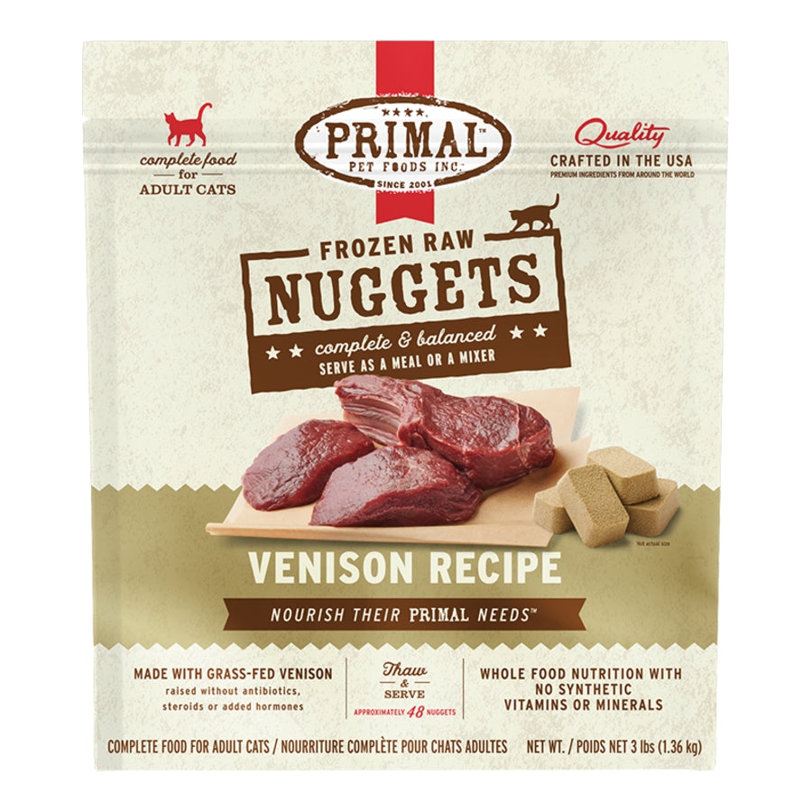 Primal Raw Frozen Nuggets Venison Formula Raw Cat Food (Size: 3-lb)