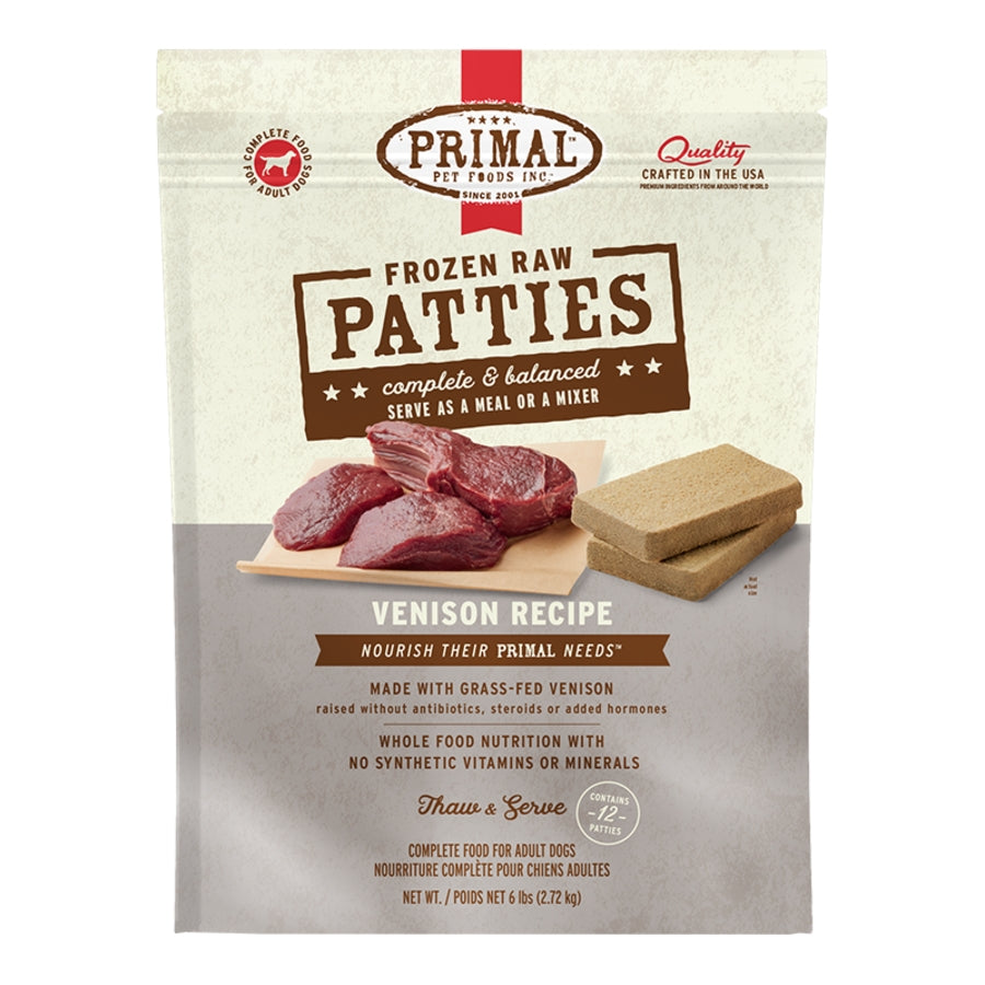 Primal Venison Formula Patties Raw Frozen Dog Food (Size: 6-lb)