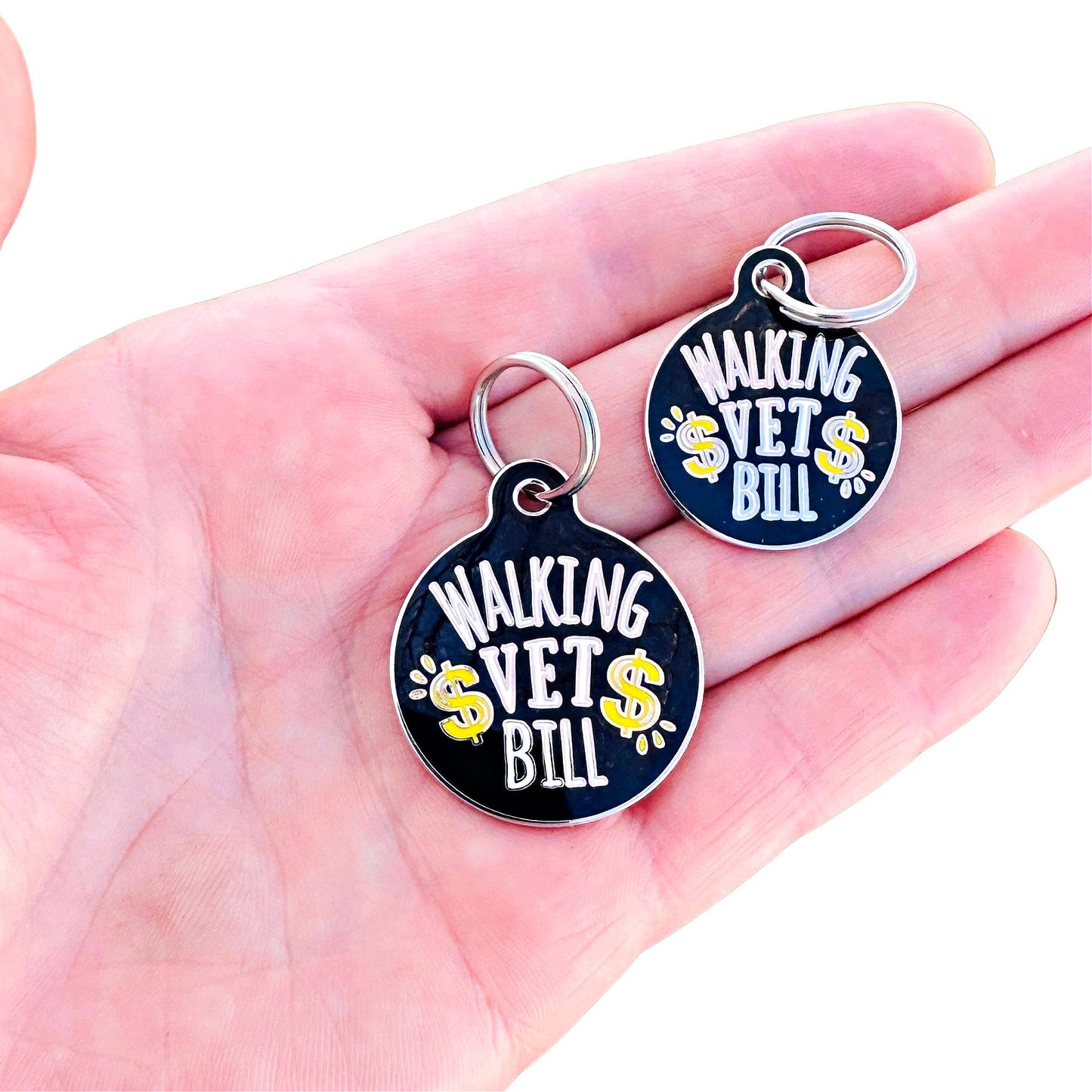 Funny Dog ID Tag w/ Scannable QR Code - Walking Vet Bill: QR Code / Black / Large