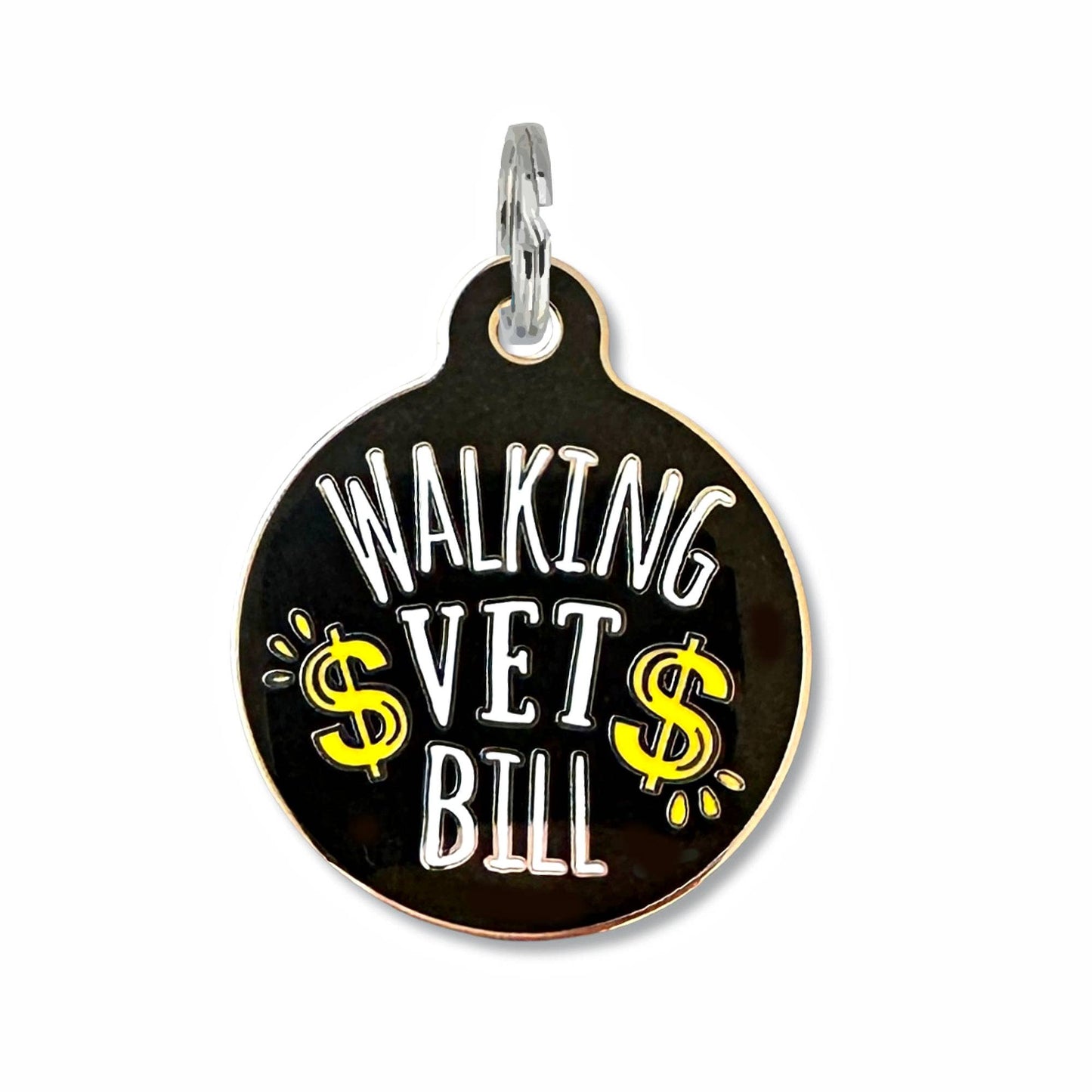 Funny Dog ID Tag w/ Scannable QR Code - Walking Vet Bill: QR Code / Black / Large