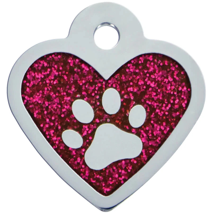Pink Glitter Epoxy Inlay Paw Small Heart