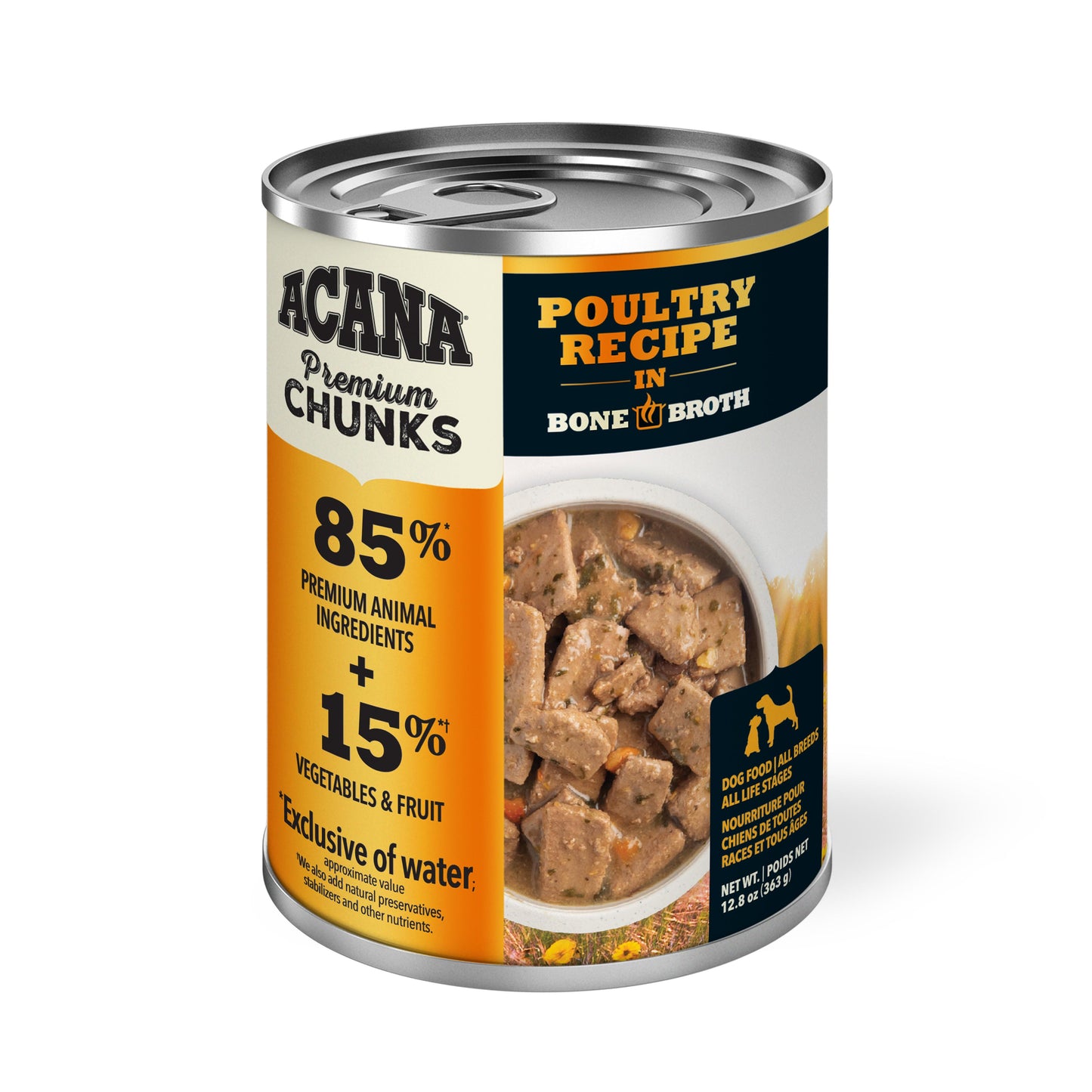 ACANA Premium Chunks Poultry Recipe in Bone Broth Wet Dog Food, 12.8-oz
