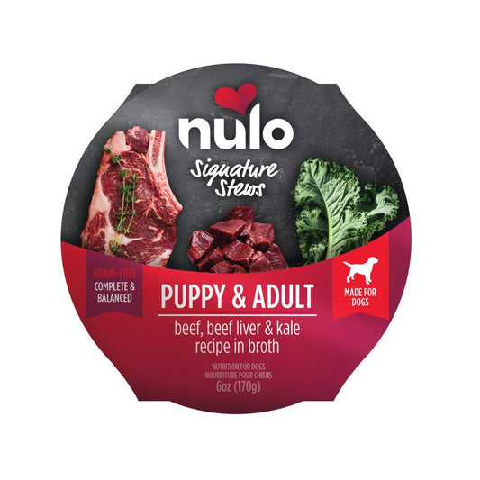 Nulo Signature Stews Beef, Beef Liver & Kale in Broth Puppy & Adult Wet Dog Food Cup, 6-oz (Size: 6-oz)