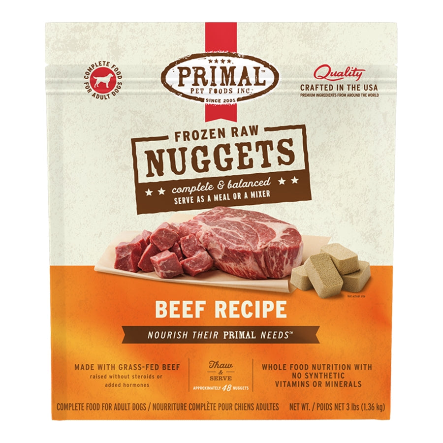 Primal Raw Frozen Nuggets Beef Formula Dog Food (Size: 3-lb)