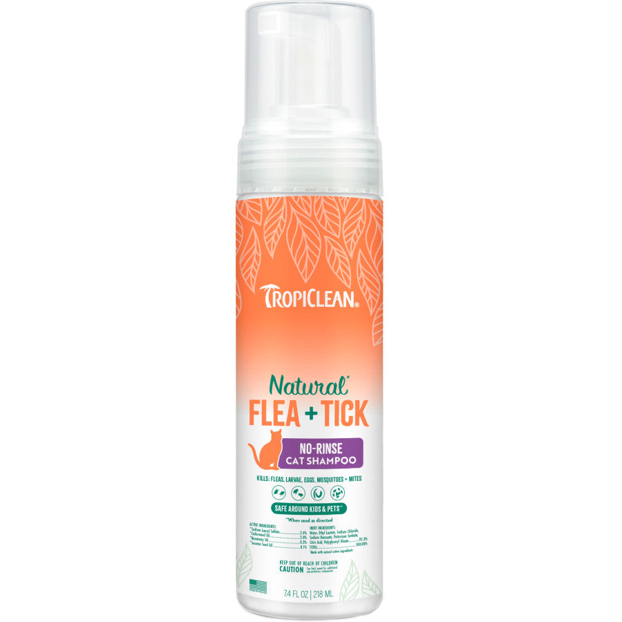 TropiClean Natural Flea & Tick No Rinse Shampoo for Cats 1ea/7.4 oz
