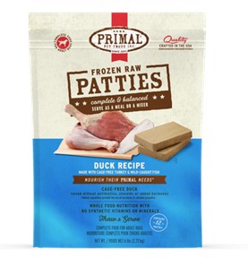 PRIMAL DOG PATTIES DUCK TURKEY FISH FROZEN 6LB