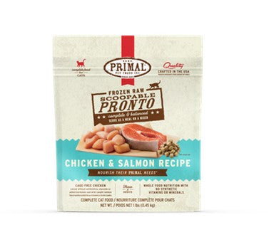 Primal Pronto Raw Frozen Chicken & Salmon Formula Cat Food (Size: 1-lb)