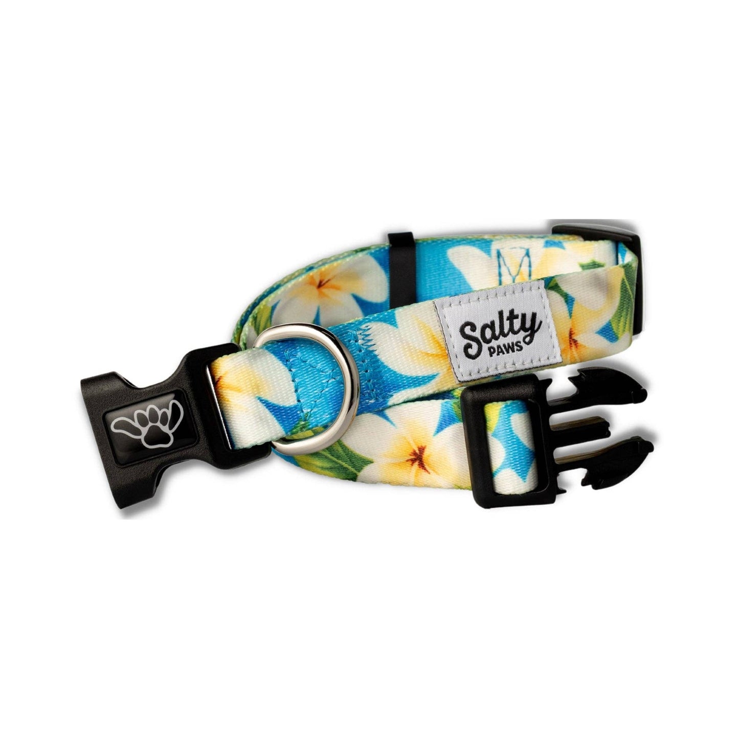 Blue Plumeria Tropical Dog Collar Made with Repreve: Blue Plumeria Print / Small