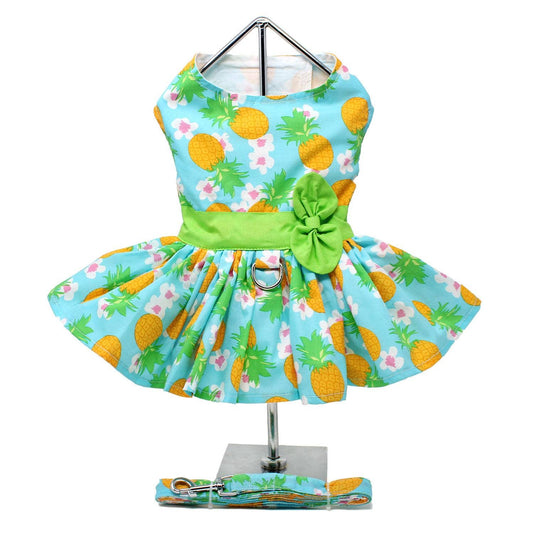 Pineapple Luau Dog Harness Dress w/ Matching Leash: X-Small