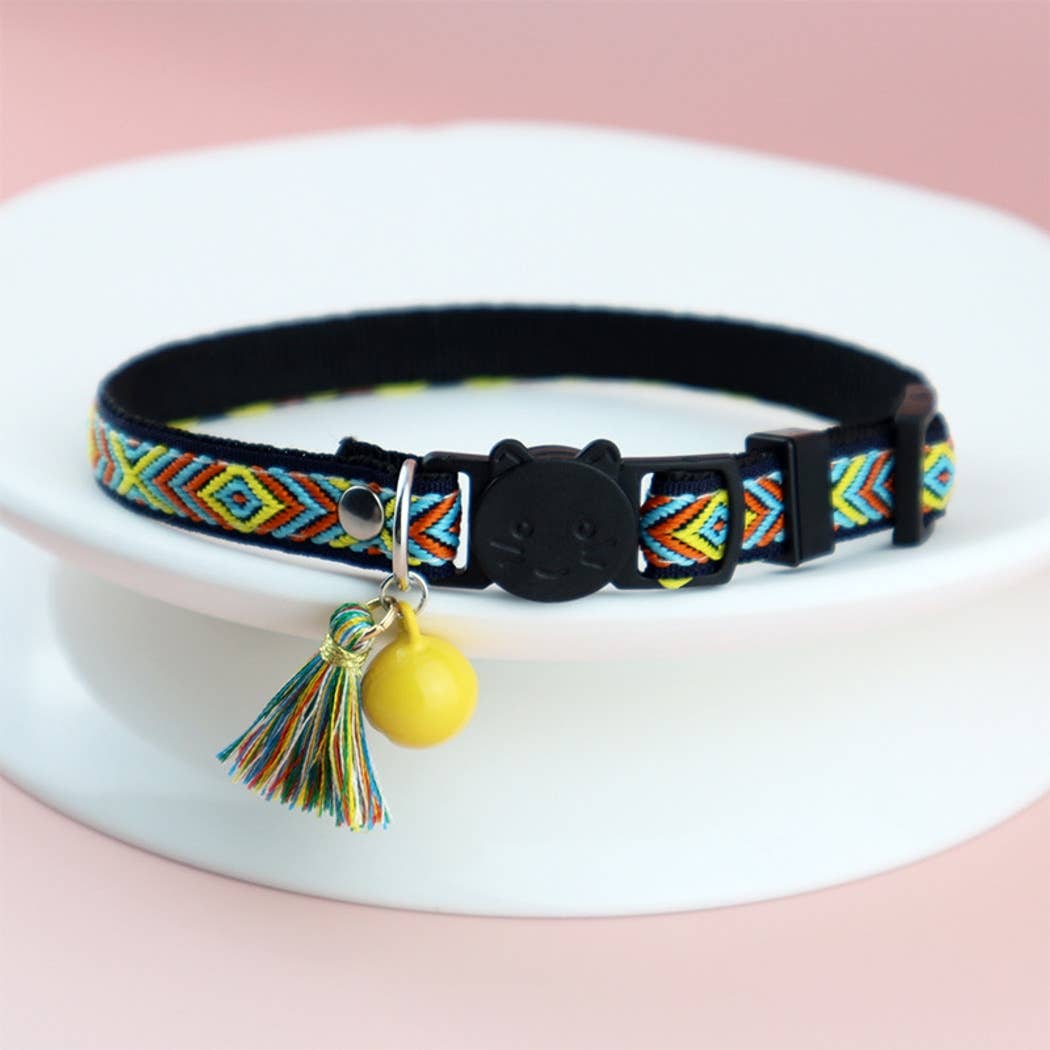 Mokka - Vintage Geometric Patterns Cat Collar: Blue / A