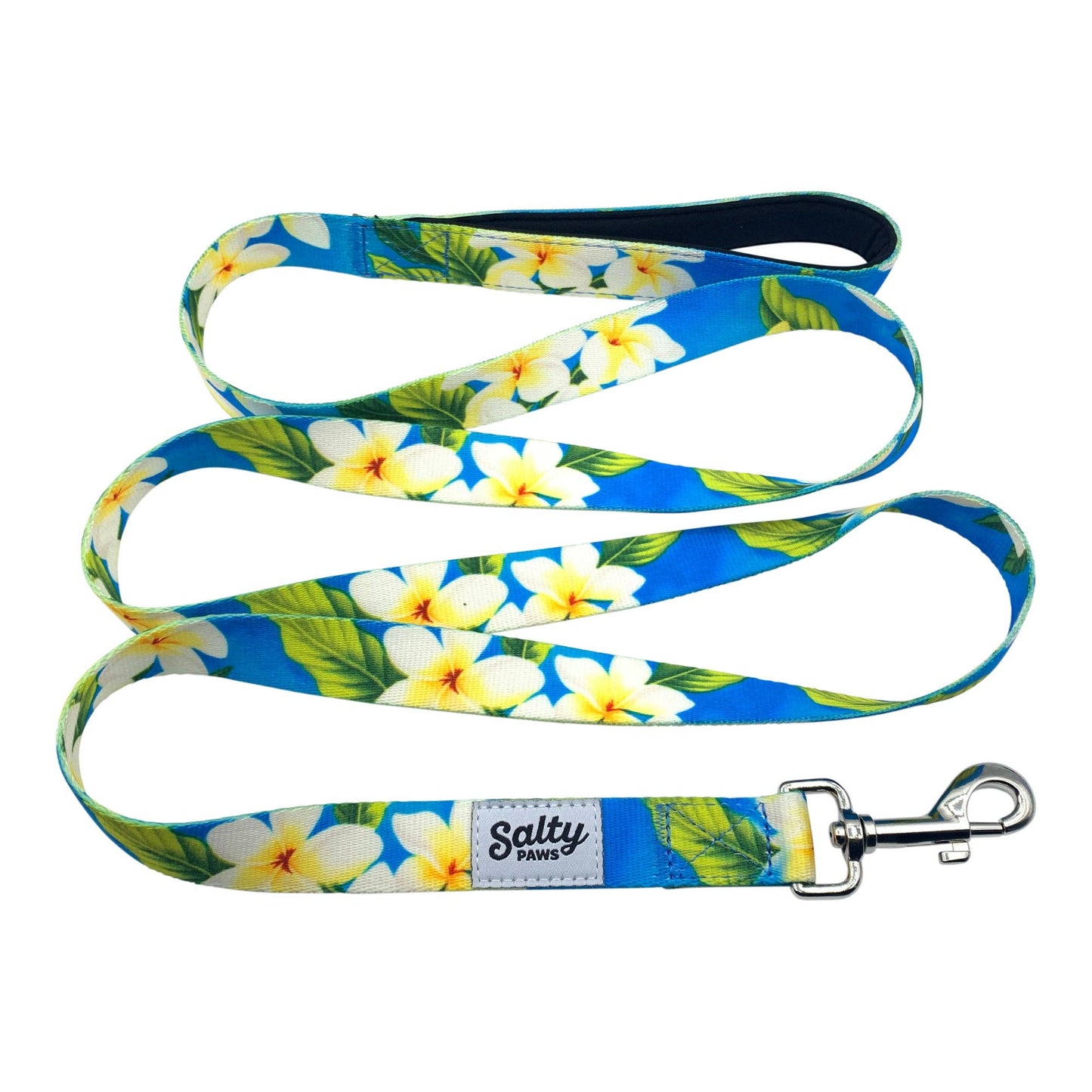 Hawaiian Print Dog Leash Tropical Blue Floral 6' Length: Medium