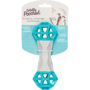 TOTALLY POOCHED DOG FLEX N SQUEAK TOY GREY & TEAL 7 INCHES