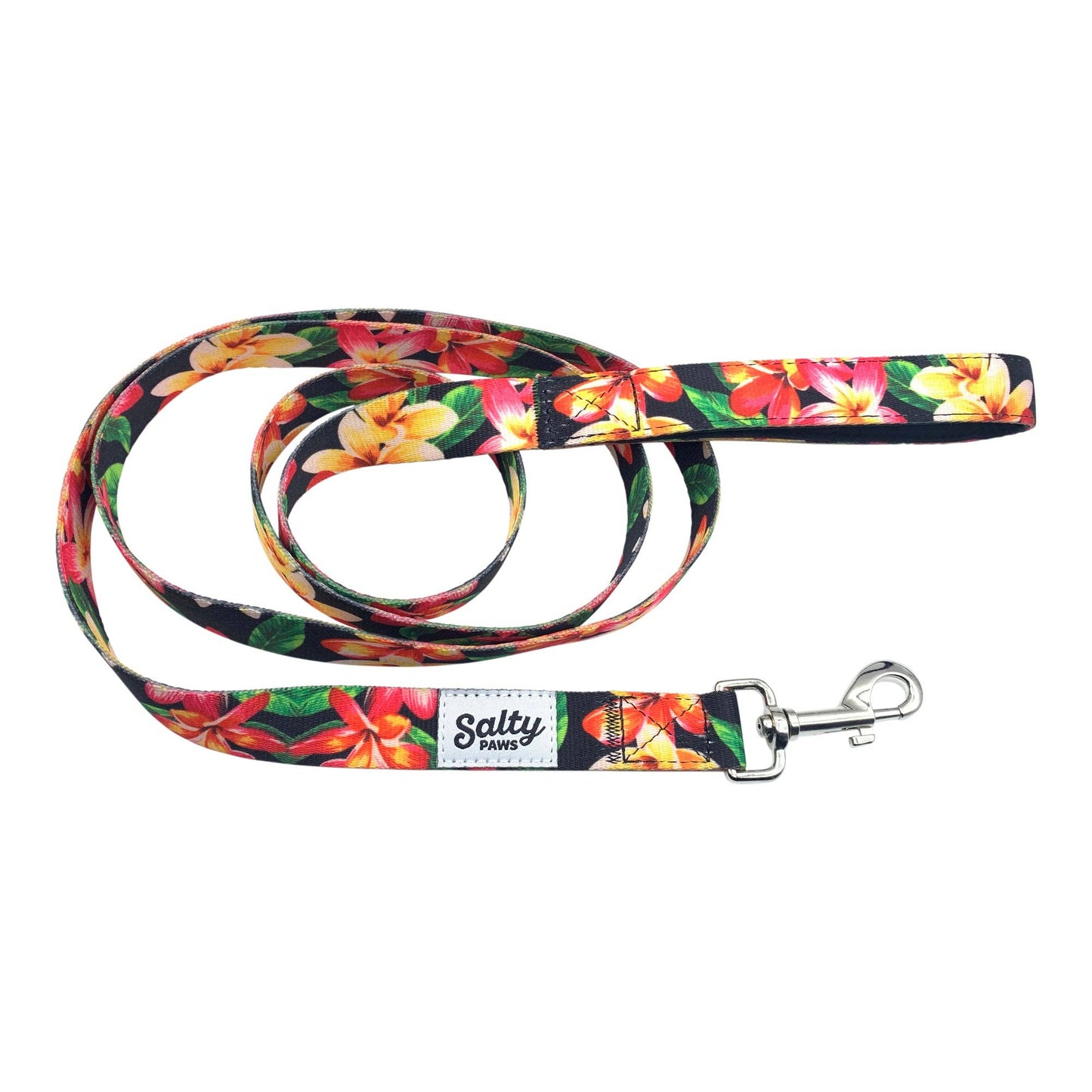 Hawaiian Print Dog Leash Tropical Black Floral  6' Length: Medium