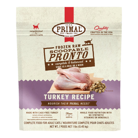 Primal Pronto Raw Frozen Turkey Formula Cat Food (Size: 1-lb)