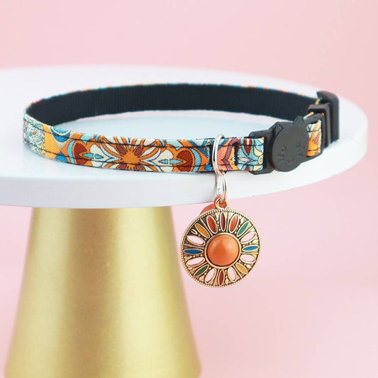Mokka - Retro Bohemian Style Print Cat Collar: Orange
