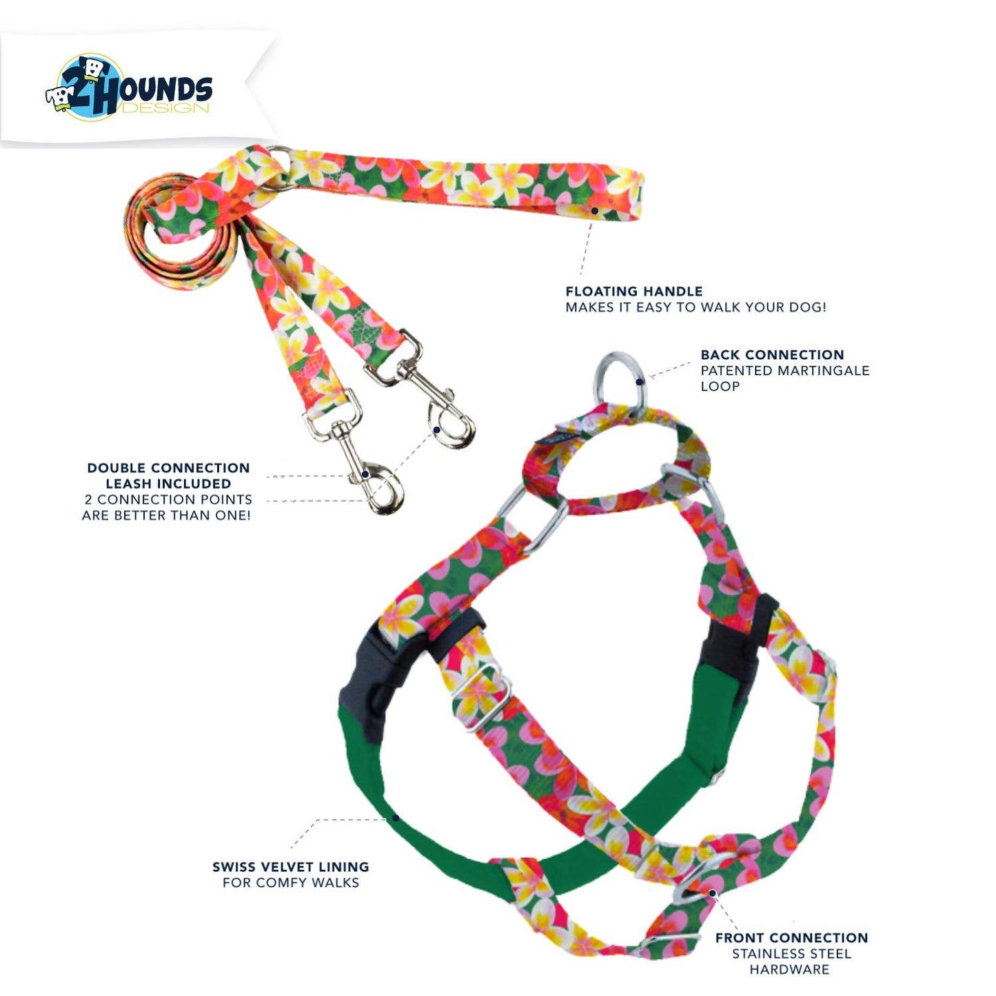 EarthStyle Aloha Freedom No-Pull Harness with Leash: 1" XX Large