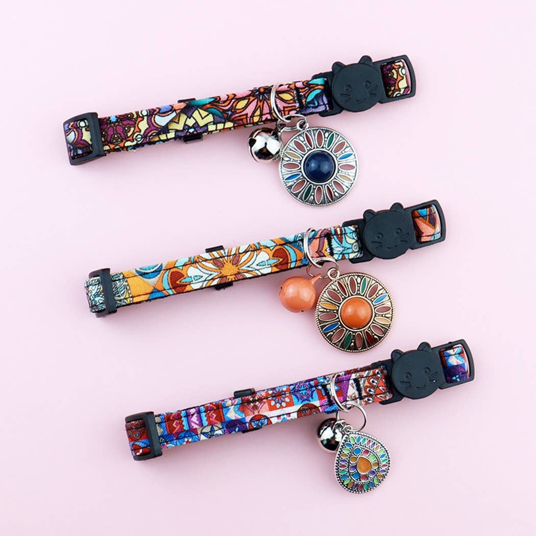 Mokka - Retro Bohemian Style Print Cat Collar: Orange