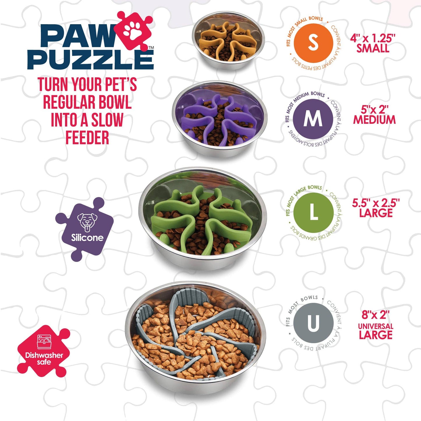 Paw Puzzle Slow Feeder Dog Bowl Insert: Medium - 5"