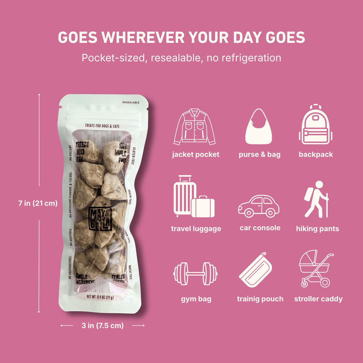 Freeze-Dried Chicken Hearts Treats for Dogs & Cats — Single Ingredient, Grab-and-Go Packs: 10-PACK