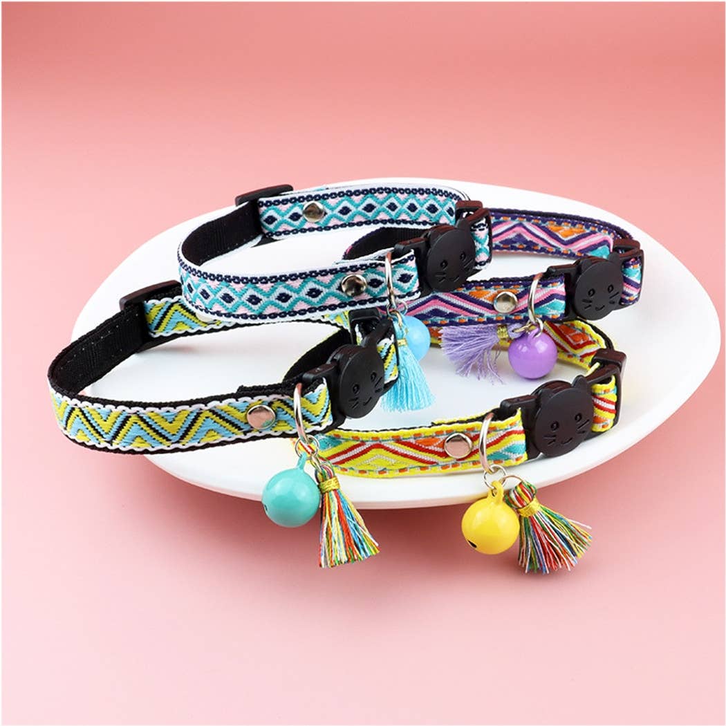 Mokka - Vintage Geometric Patterns Cat Collar: Blue / A