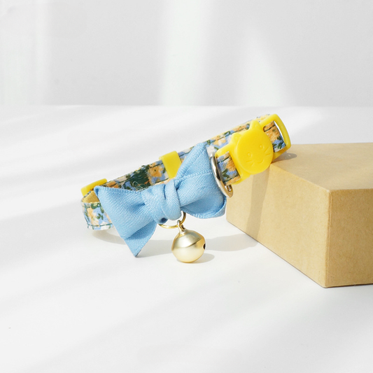 Mokka Adjustable Cat Collar - Floral Design | Comfort & Style for Your Cat: Sky Blue