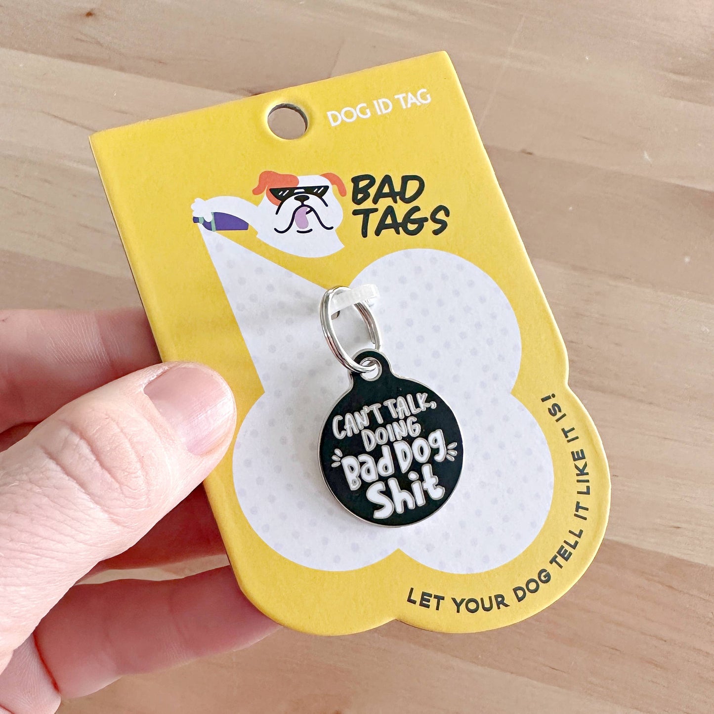 Personalized Pet ID Tag w/ Scannable Code - Bad Dog Shit: Engraved QR Code / Small 1"