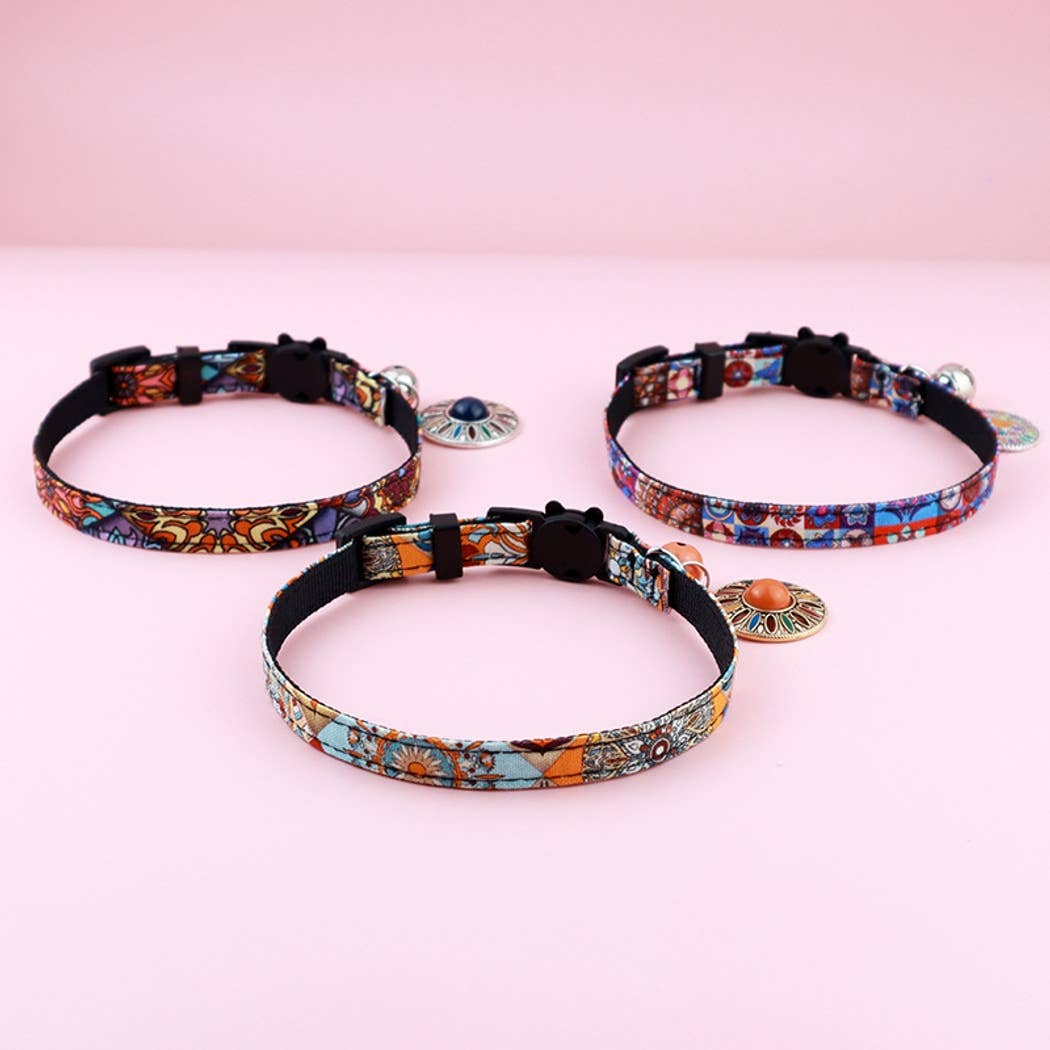 Mokka - Retro Bohemian Style Print Cat Collar: Navy