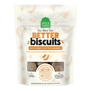 OPEN FARM DOG BETTER BISCUITS WITH PEANUT BUTTER & BANANA RECIPE TREATS 8OZ