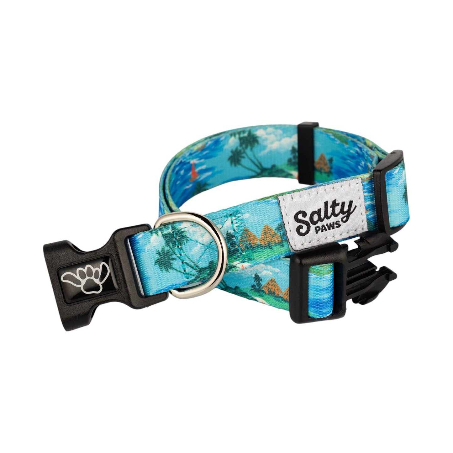 Tahitian Blue Tropical Print Dog Collar: Large