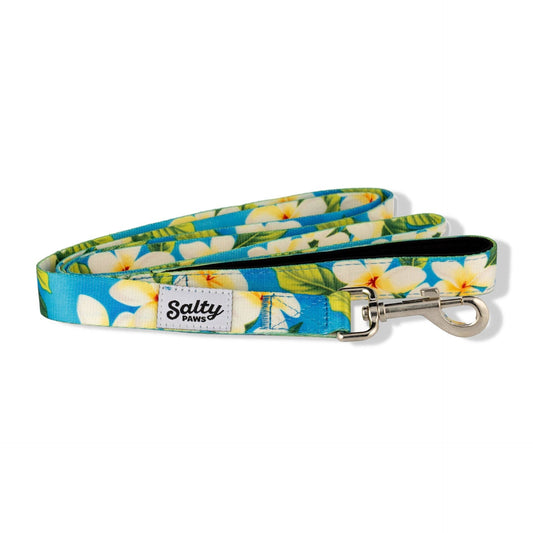 Hawaiian Print Dog Leash Tropical Blue Floral 6' Length: Medium